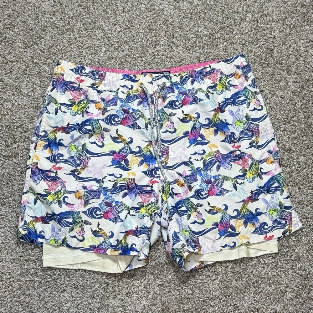 Michael's Swimwear Mens M Koi Fish Swim Trunks Cyclist Liner Multicolor Morocco